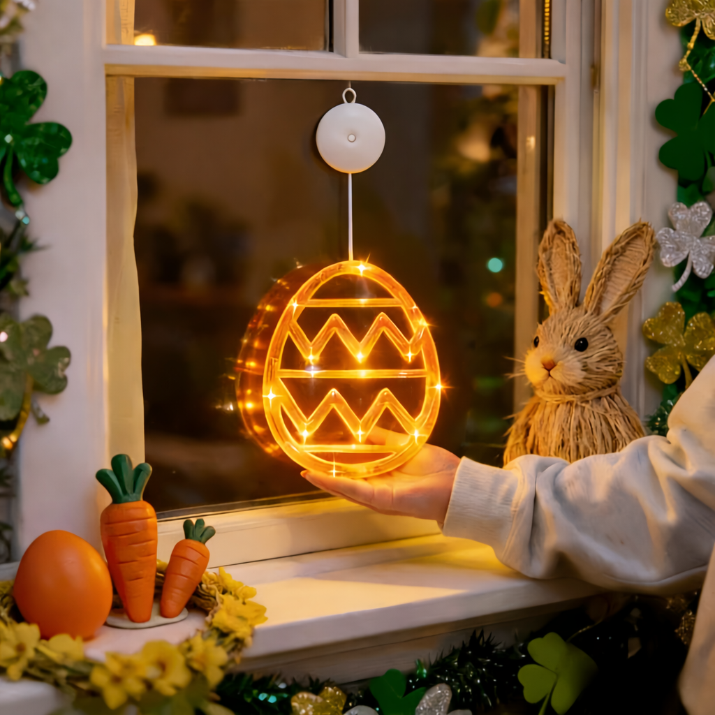 Bunny and Egg LED Window Hanging Lights with Suction Cups