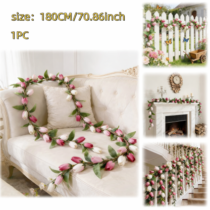 Soft Blush & White Faux Tulip Garland