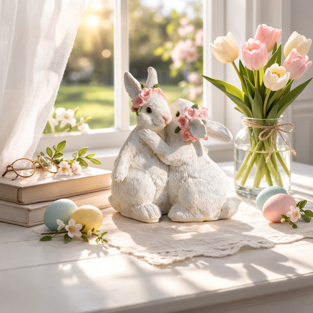 Hugging Bunny Spring Figurines