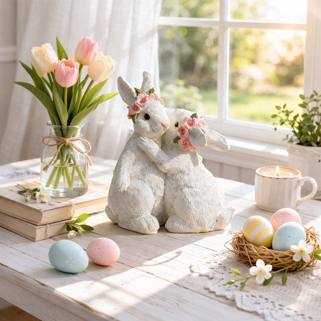 Hugging Bunny Spring Figurines