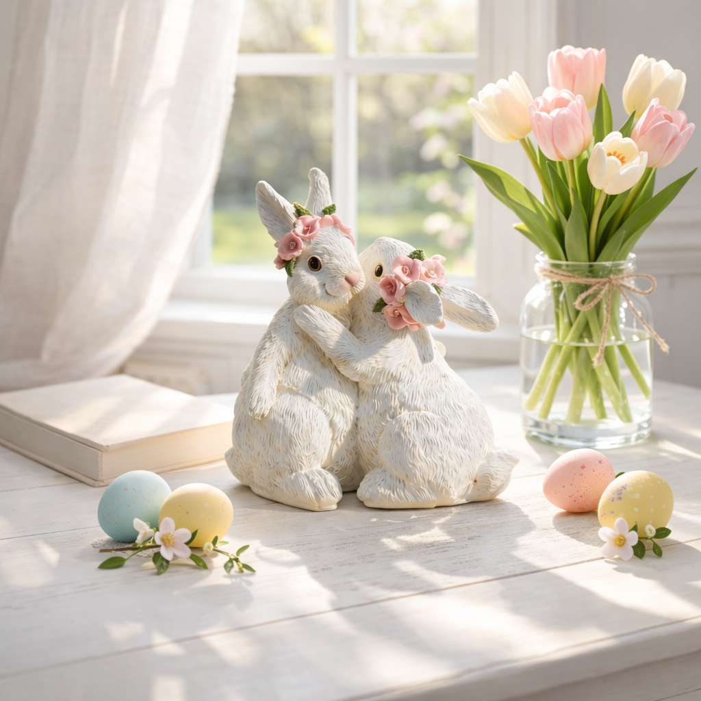 Hugging Bunny Spring Figurines