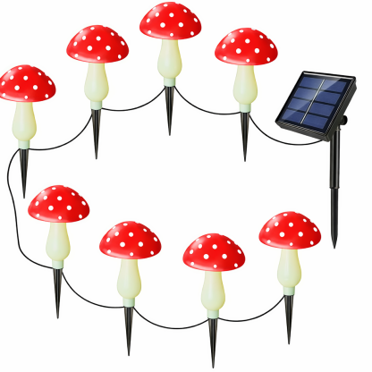 Solar Mushroom String Lights for Lawn – Pathway Lights (Set of 8)