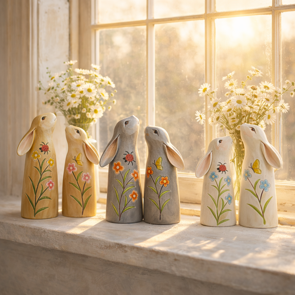Hand-Painted Spring Bunny Figurines