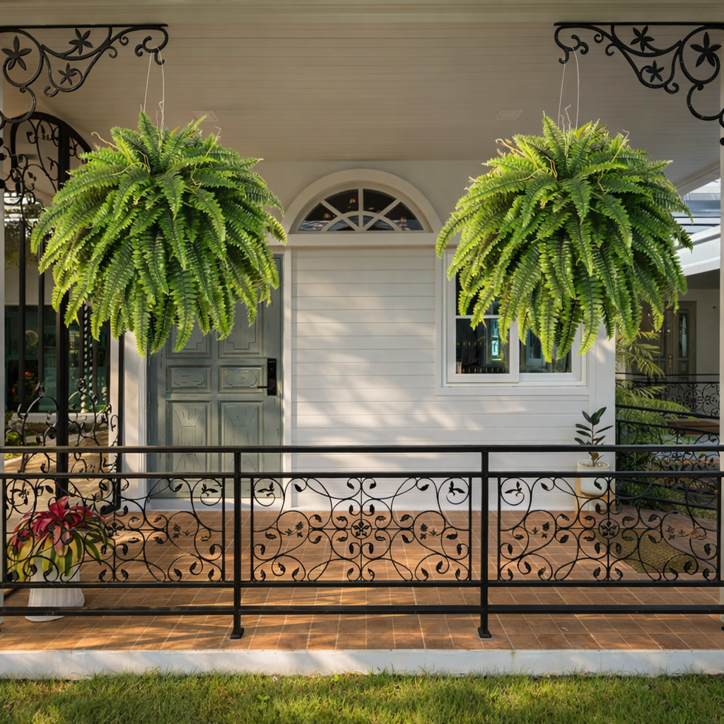 Classic Boston Fern Porch Planter – Lush Green Entryway Decor