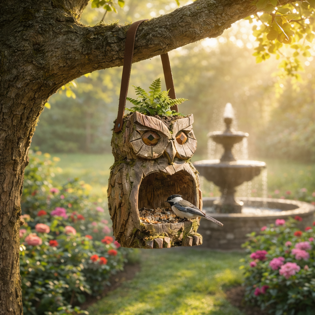 Woodland Owl Hanging Bird Feeder
