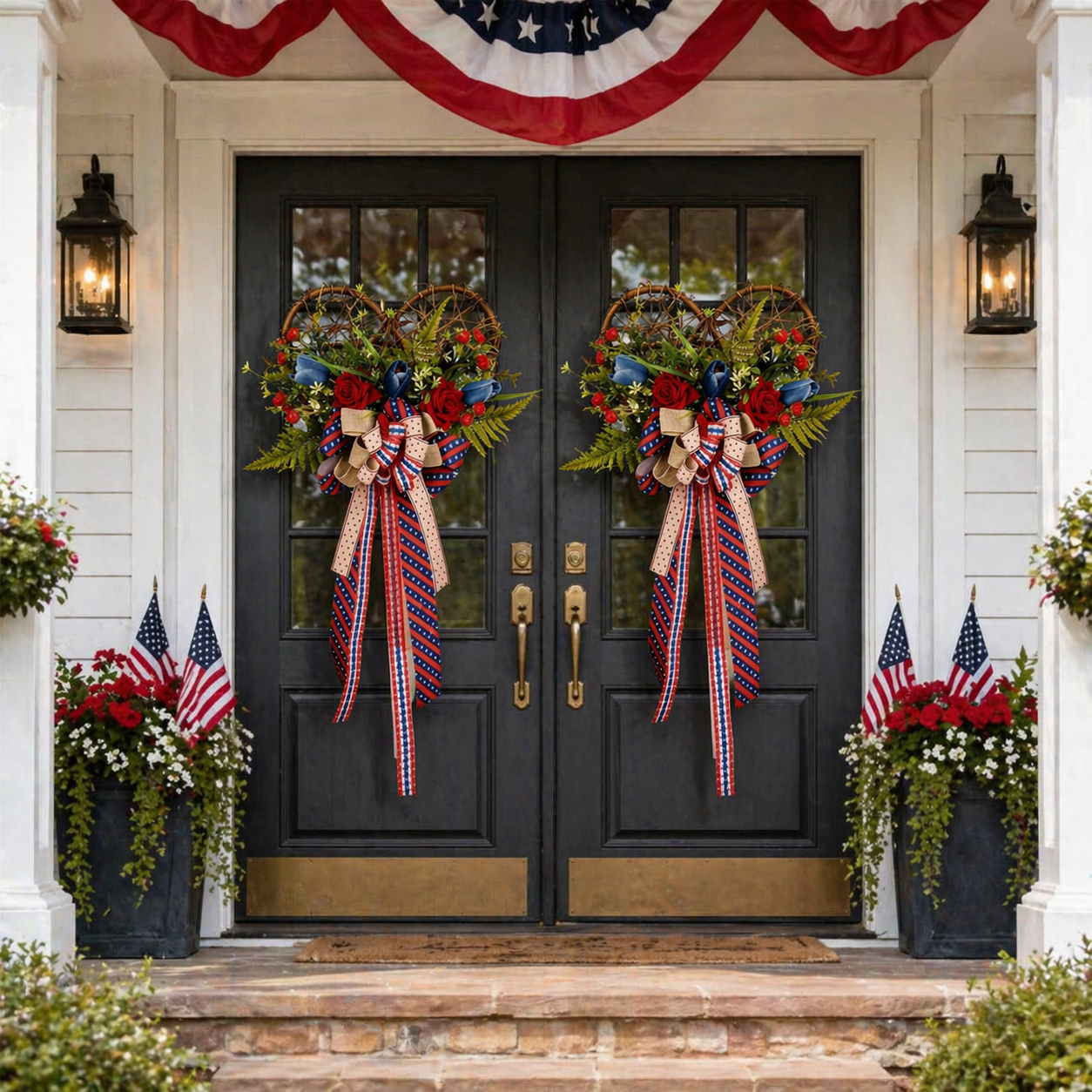 Patriotic Heart Door Wreath with Americana Ribbon Bow