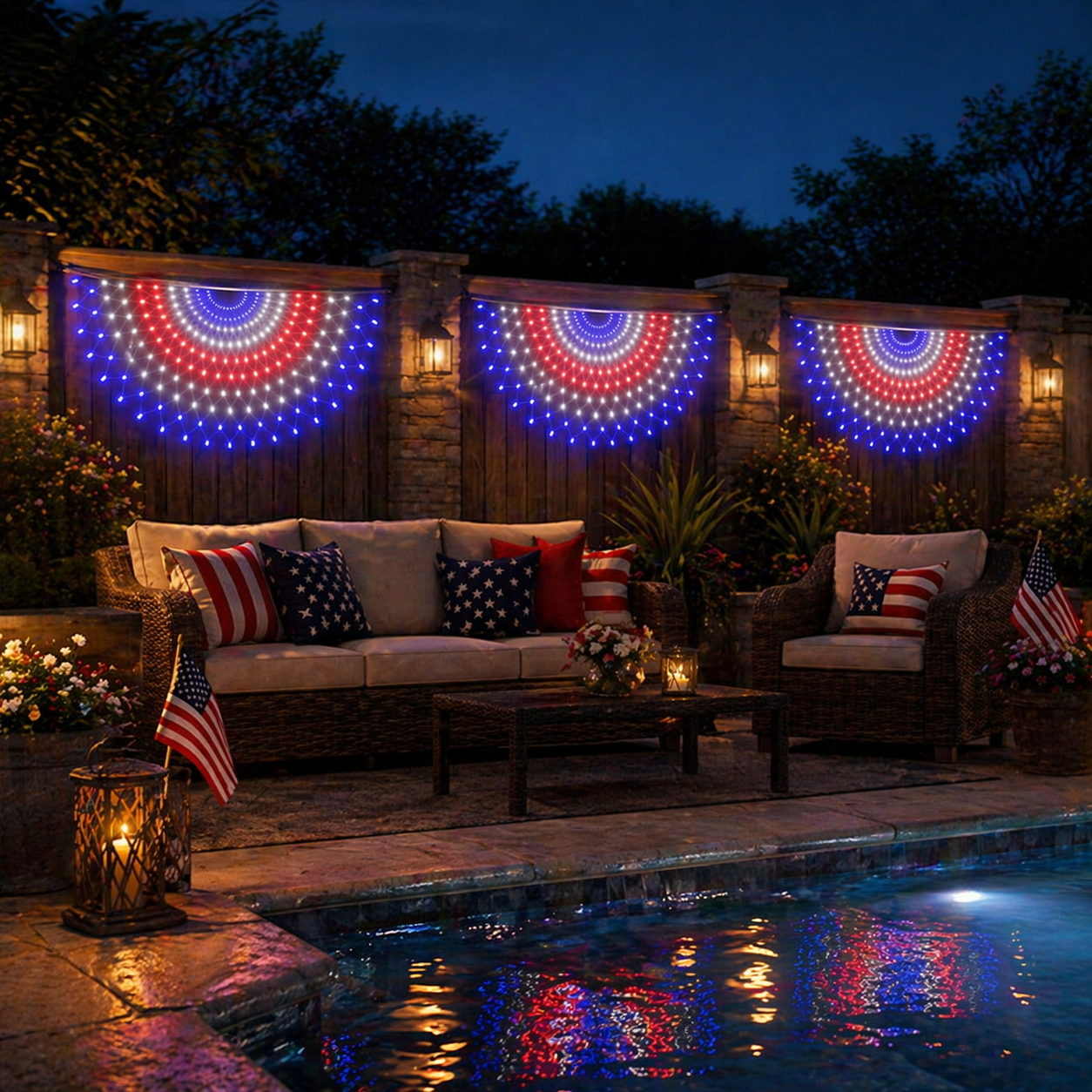3 Pack Patriotic Fan-Shaped Flag Net Lights