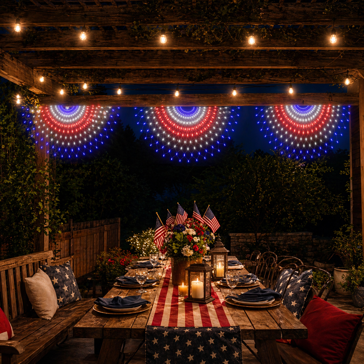 3 Pack Patriotic Fan-Shaped Flag Net Lights