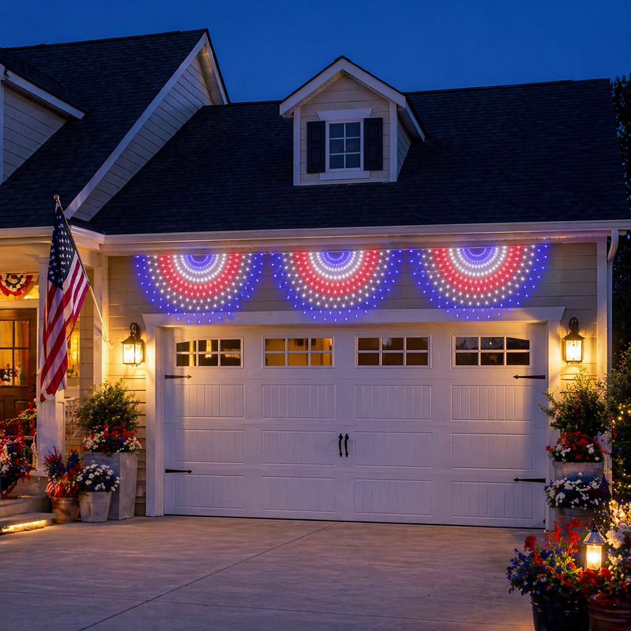 3 Pack Patriotic Fan-Shaped Flag Net Lights