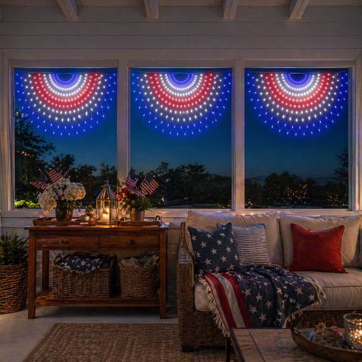3 Pack Patriotic Fan-Shaped Flag Net Lights