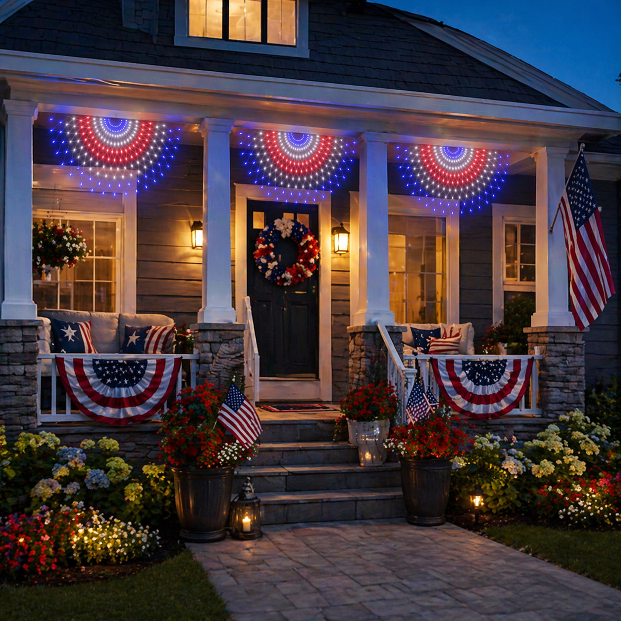 3 Pack Patriotic Fan-Shaped Flag Net Lights