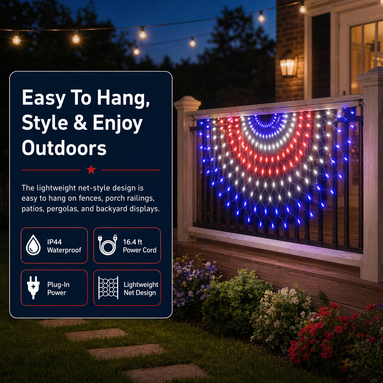 3 Pack Patriotic Fan-Shaped Flag Net Lights