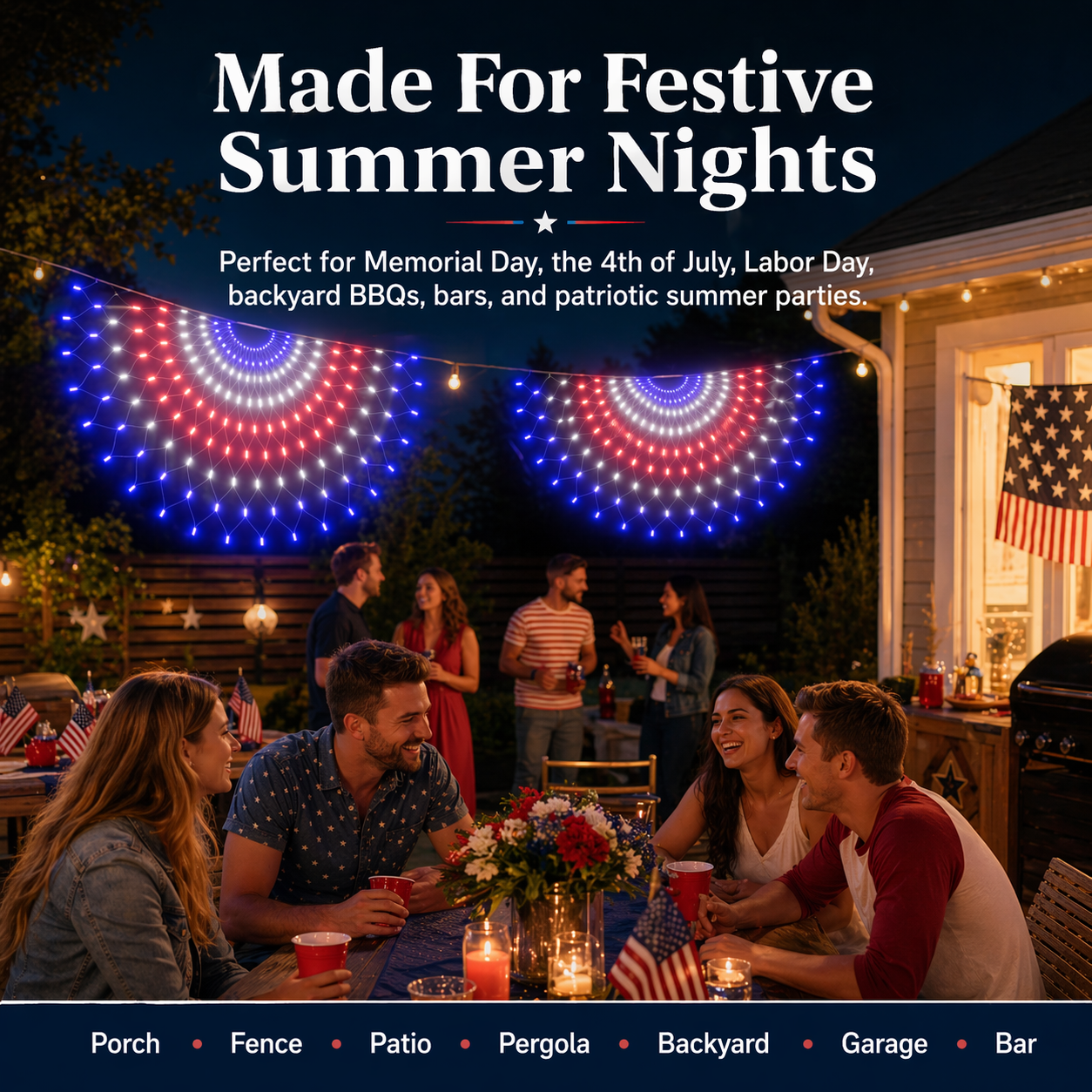 3 Pack Patriotic Fan-Shaped Flag Net Lights
