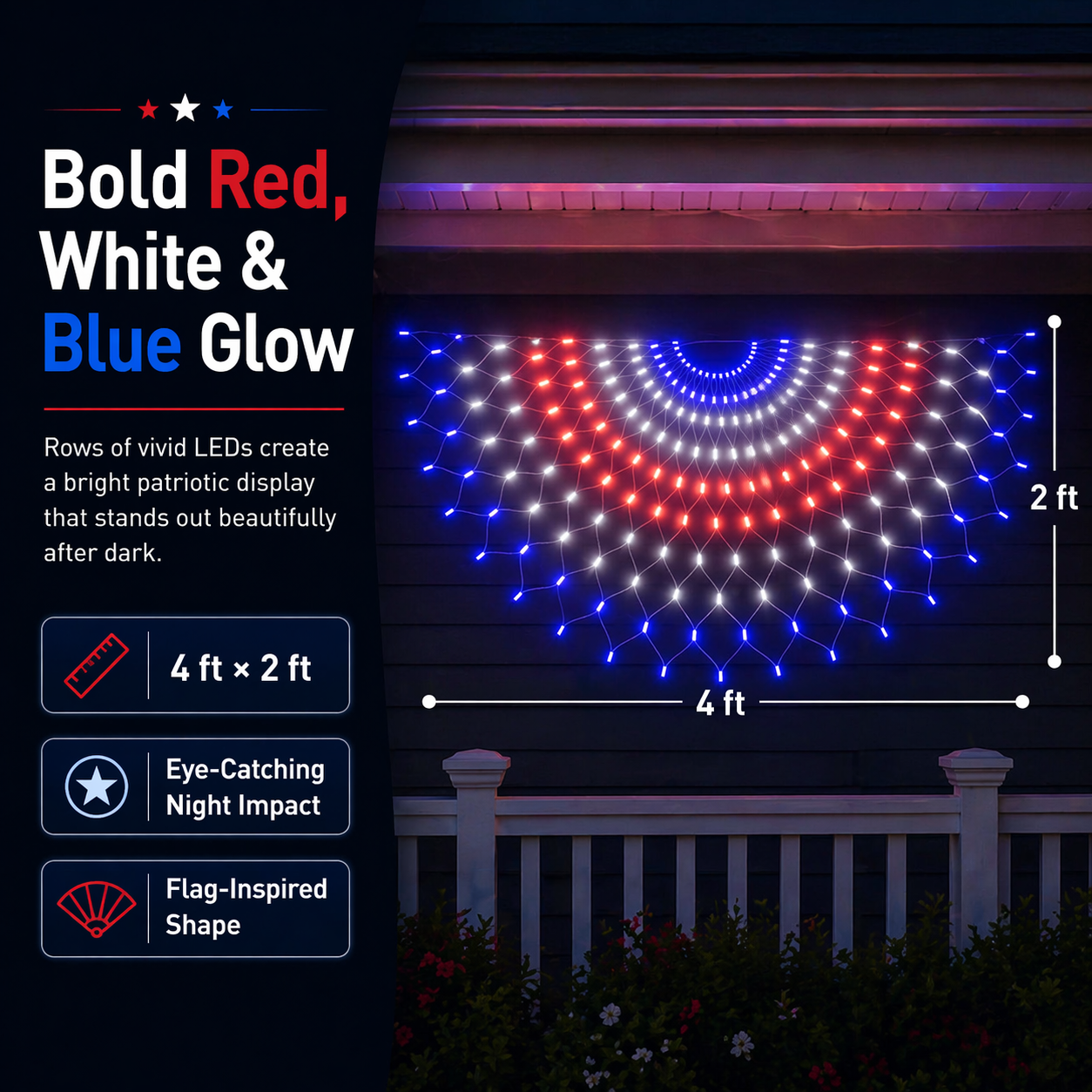 3 Pack Patriotic Fan-Shaped Flag Net Lights