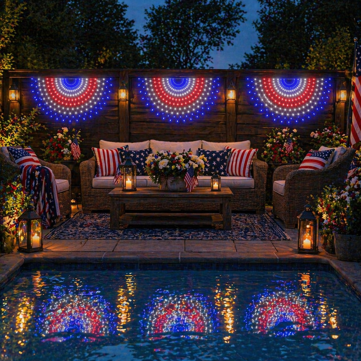 3 Pack Patriotic Fan-Shaped Flag Net Lights