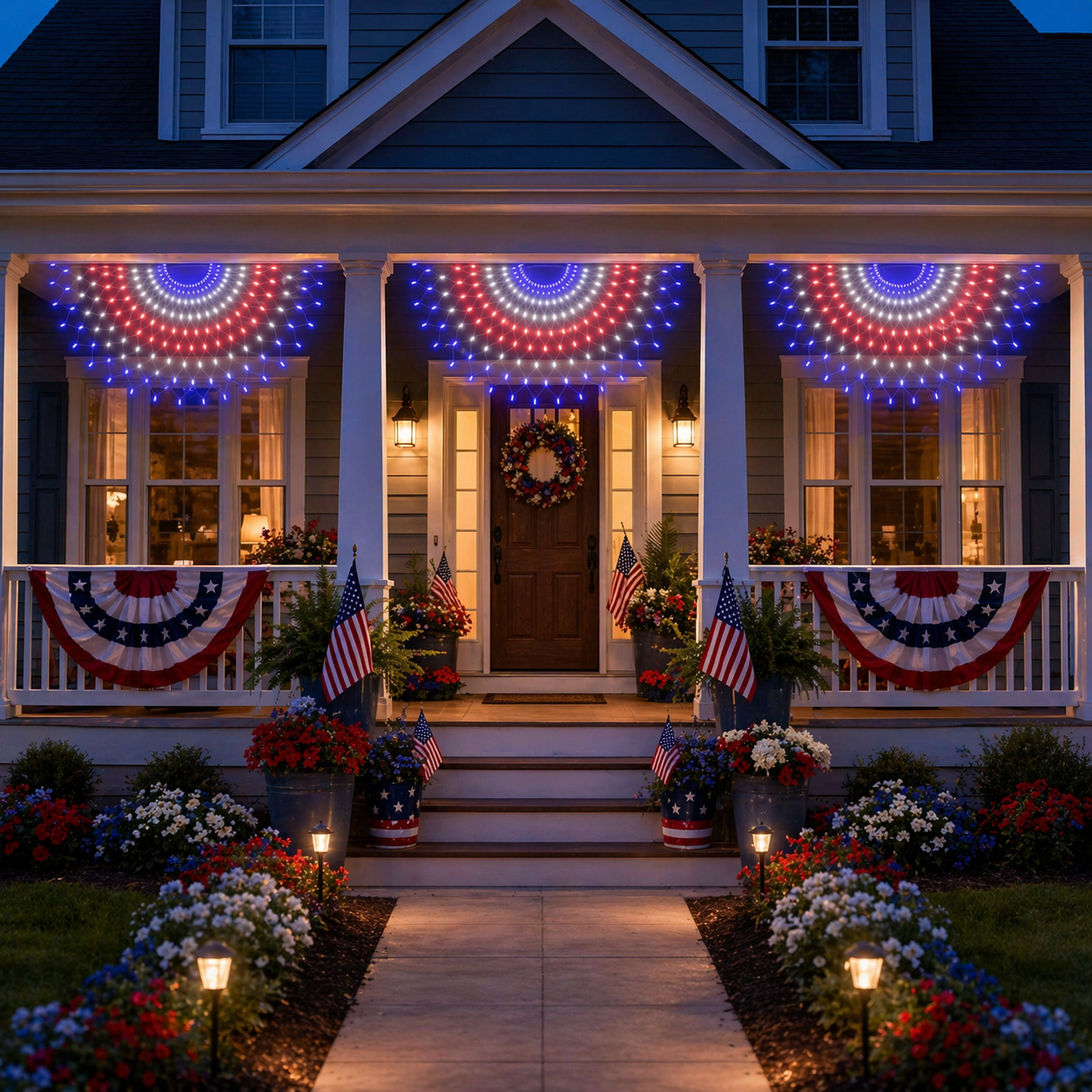 3 Pack Patriotic Fan-Shaped Flag Net Lights