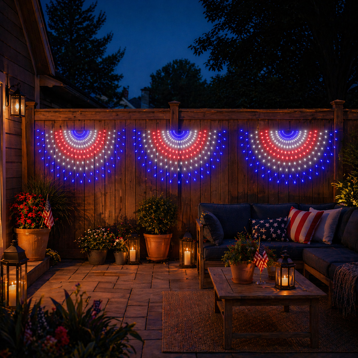 3 Pack Patriotic Fan-Shaped Flag Net Lights