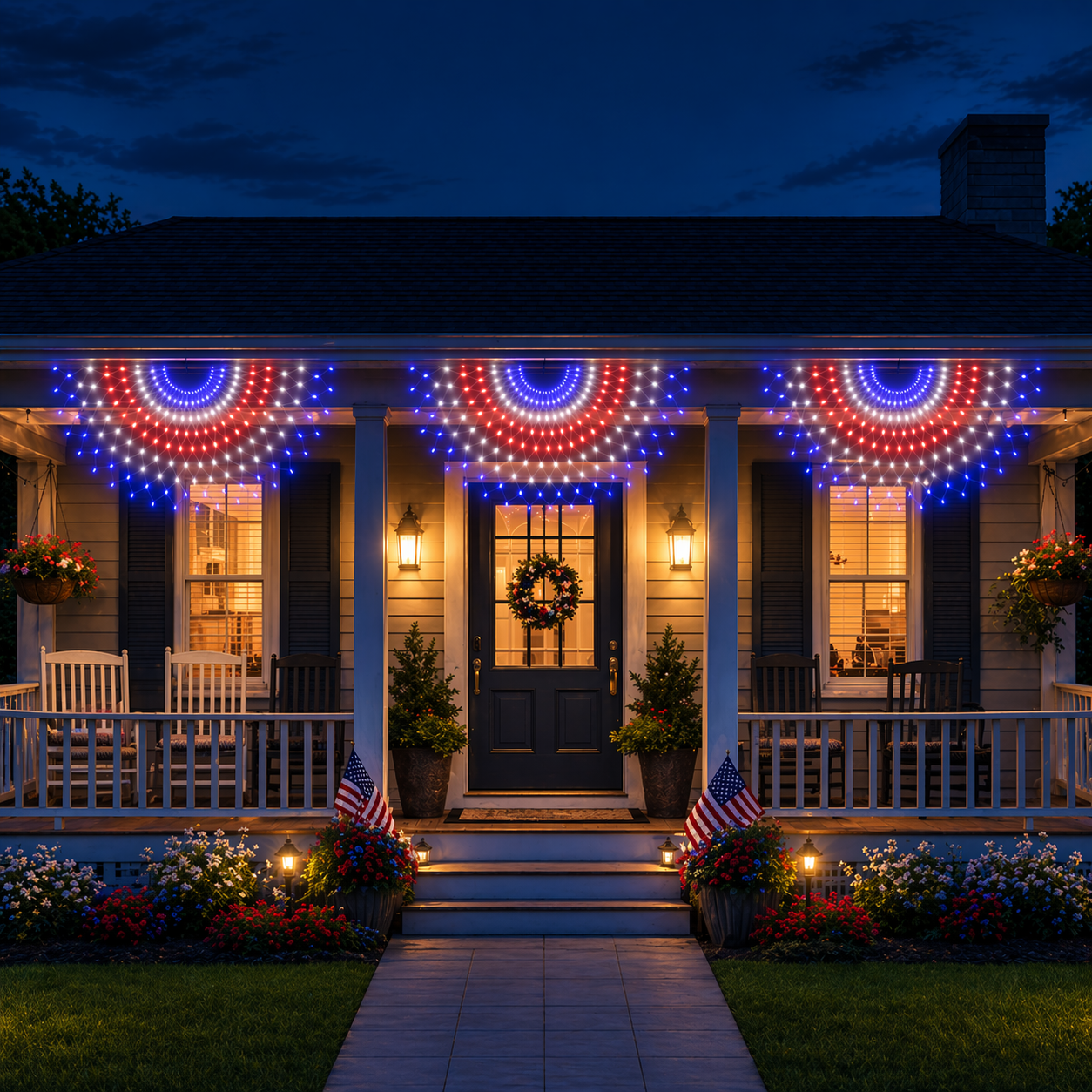 3 Pack Patriotic Fan-Shaped Flag Net Lights