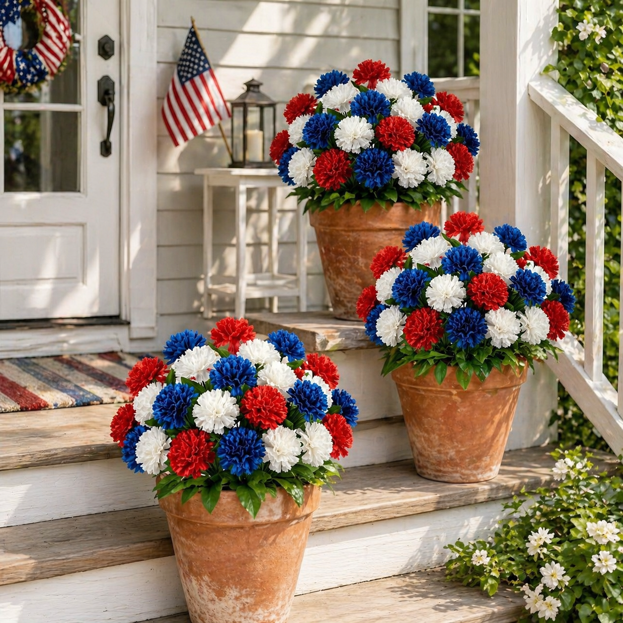 4th of July Red, White & Blue Faux Pompom Mums Bouquet