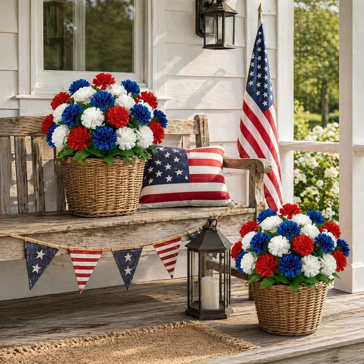 4th of July Red, White & Blue Faux Pompom Mums Bouquet