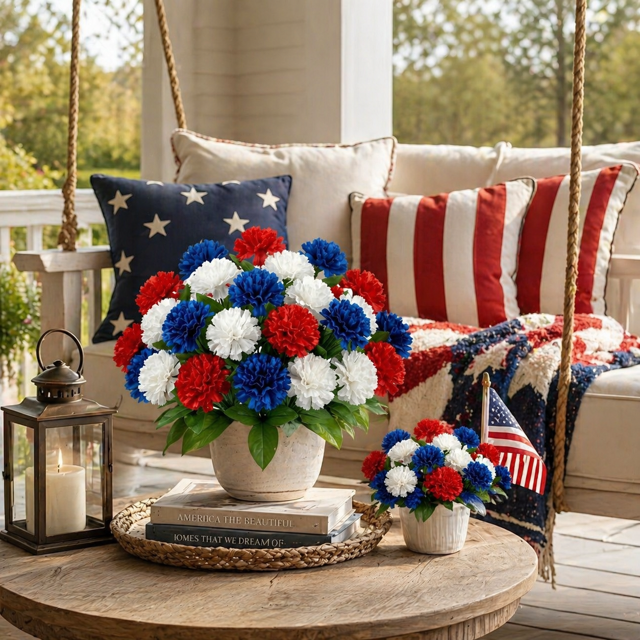 4th of July Red, White & Blue Faux Pompom Mums Bouquet