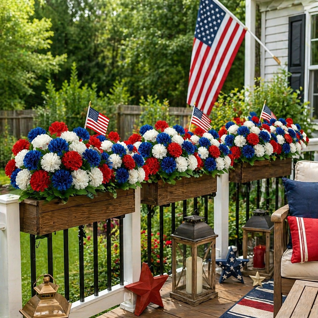 4th of July Red, White & Blue Faux Pompom Mums Bouquet
