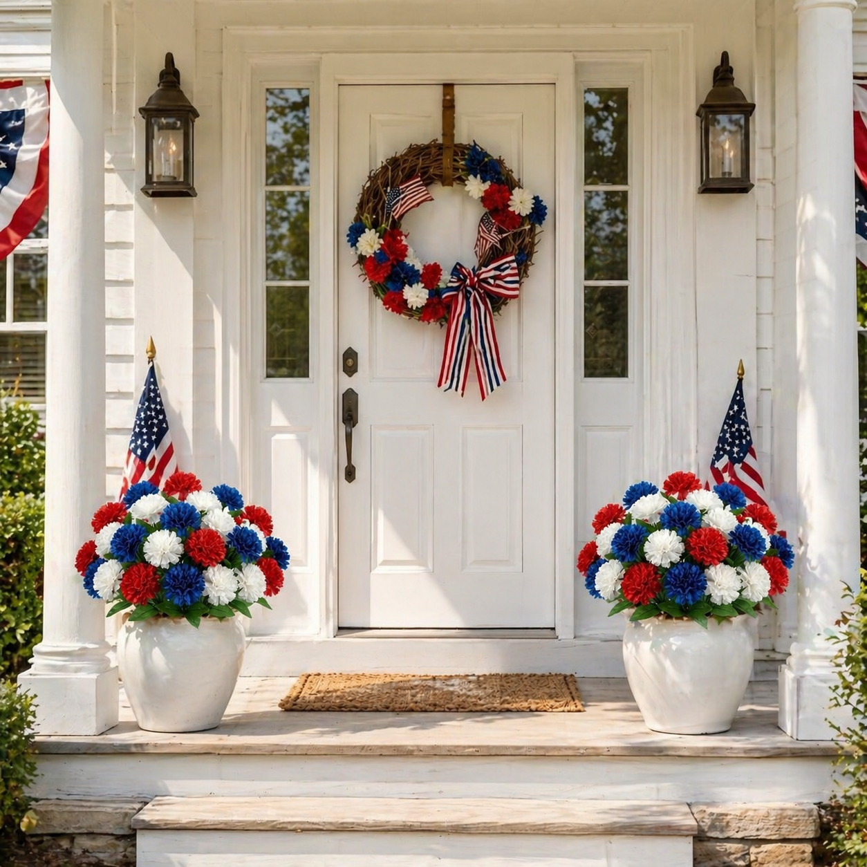4th of July Red, White & Blue Faux Pompom Mums Bouquet