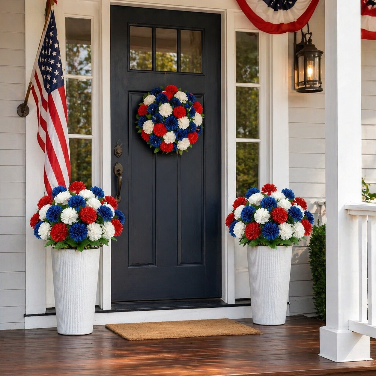 4th of July Red, White & Blue Faux Pompom Mums Bouquet