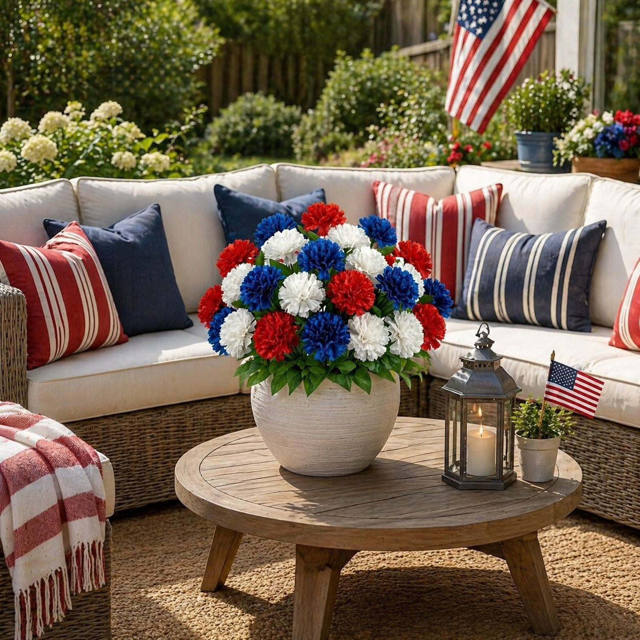 4th of July Red, White & Blue Faux Pompom Mums Bouquet