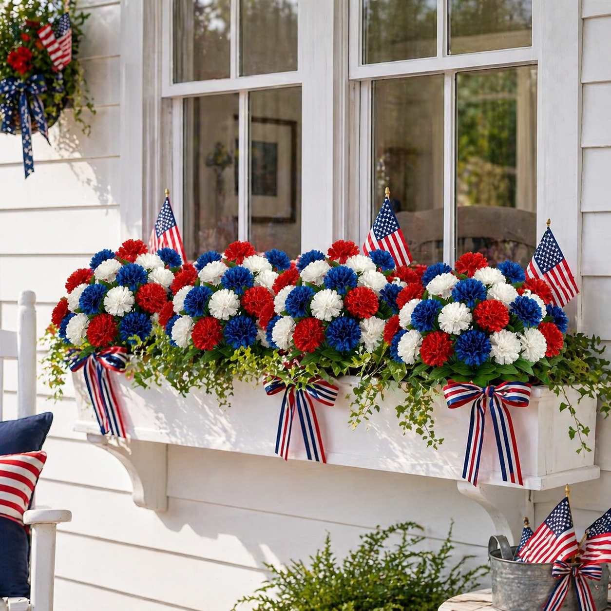 4th of July Red, White & Blue Faux Pompom Mums Bouquet