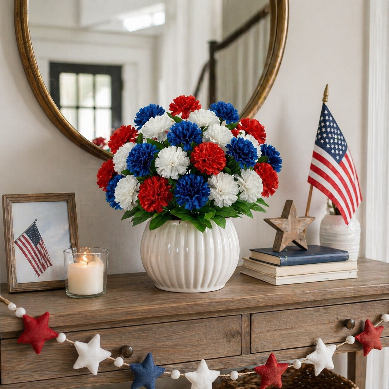 4th of July Red, White & Blue Faux Pompom Mums Bouquet