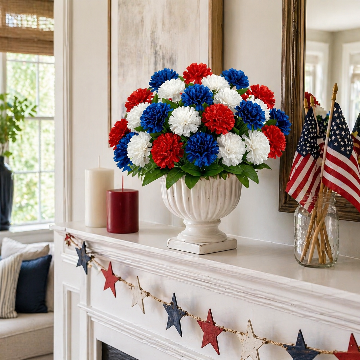 4th of July Red, White & Blue Faux Pompom Mums Bouquet
