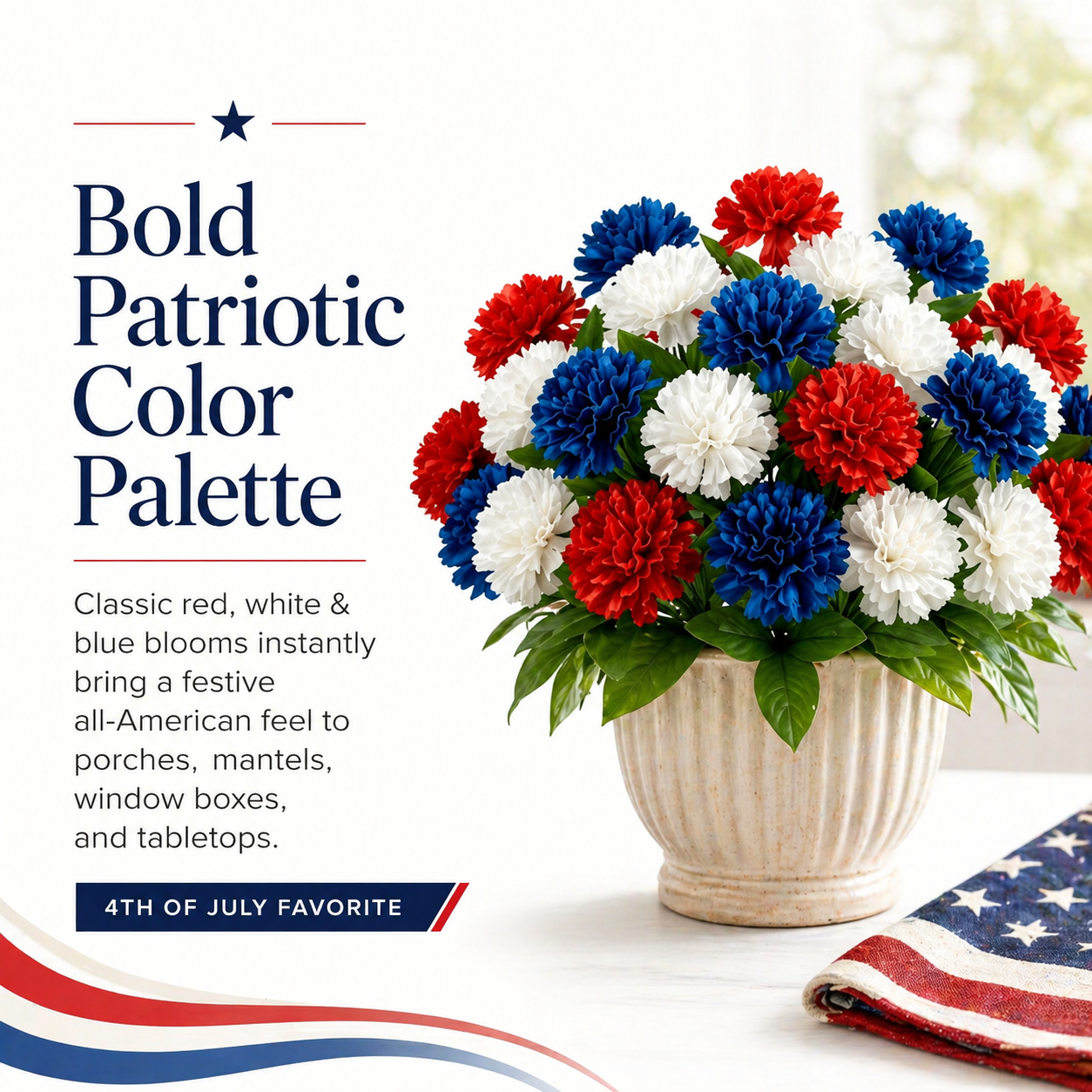 4th of July Red, White & Blue Faux Pompom Mums Bouquet