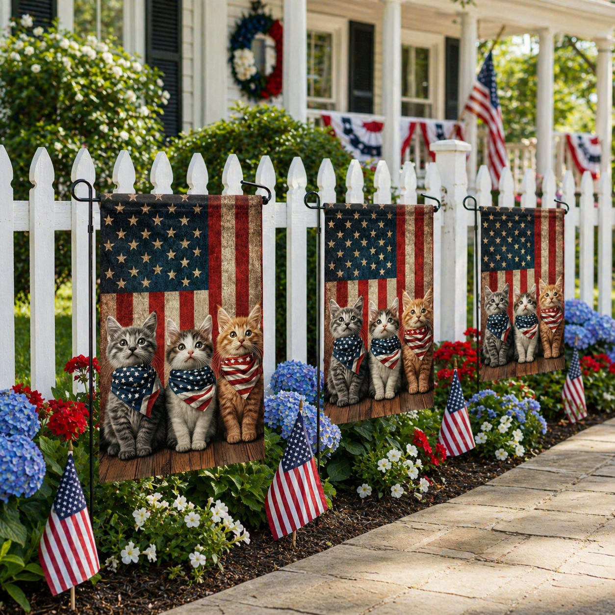 Patriotic Kitten Garden Flag