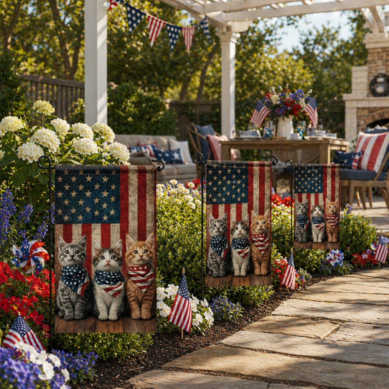 Patriotic Kitten Garden Flag