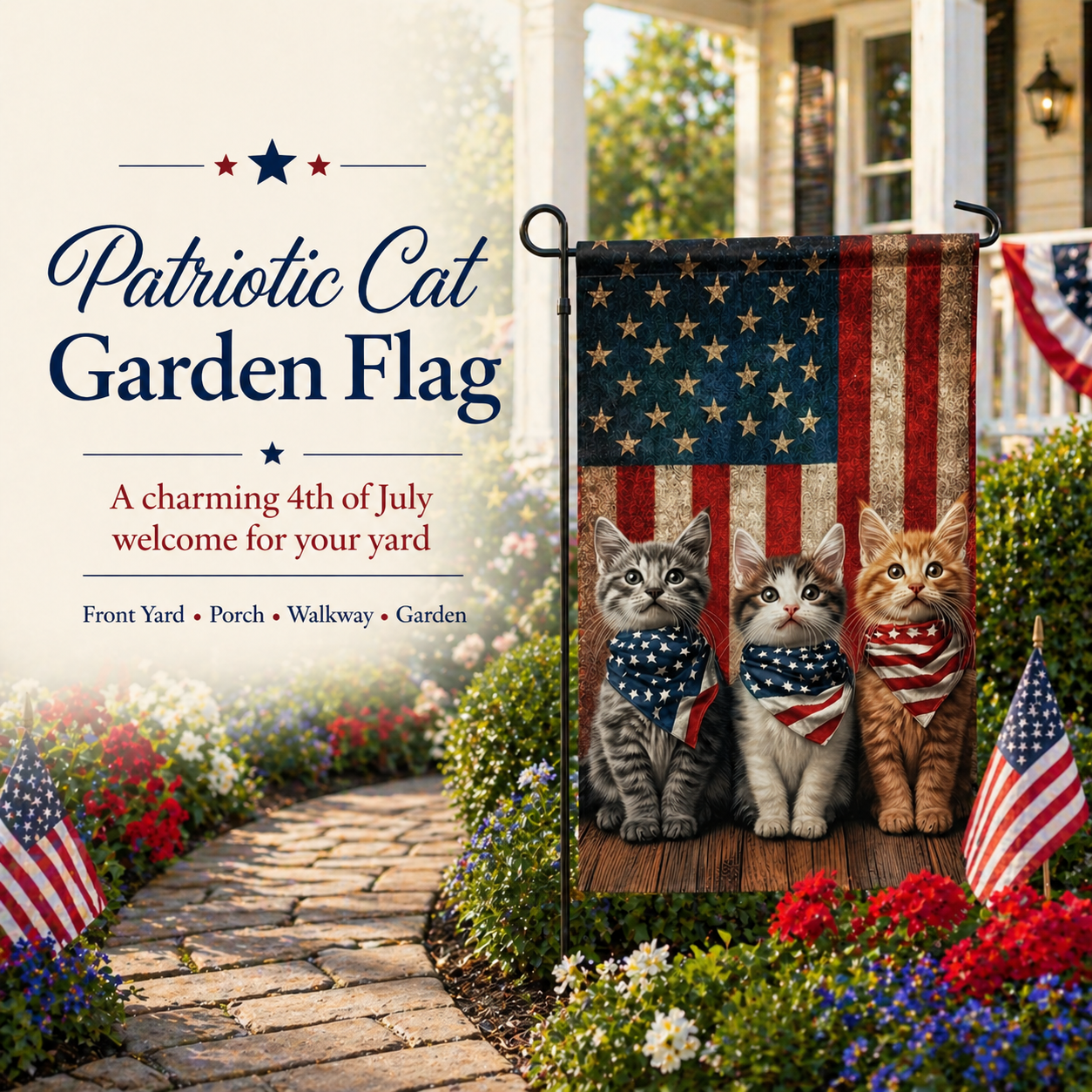 Patriotic Kitten Garden Flag
