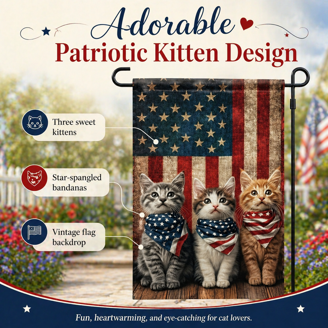 Patriotic Kitten Garden Flag