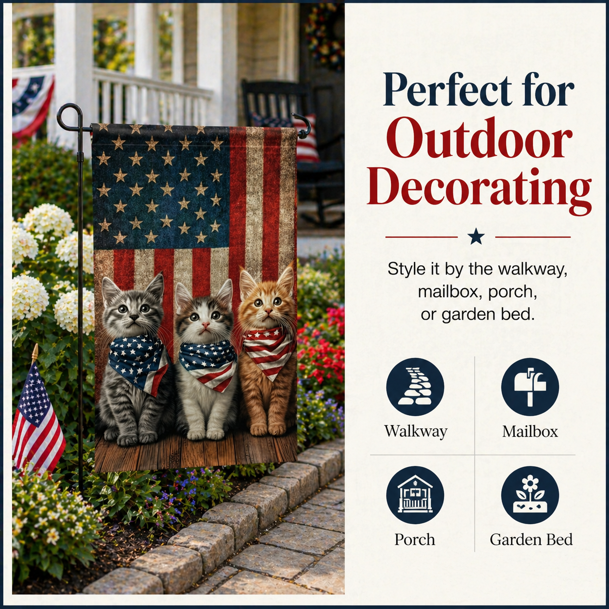 Patriotic Kitten Garden Flag