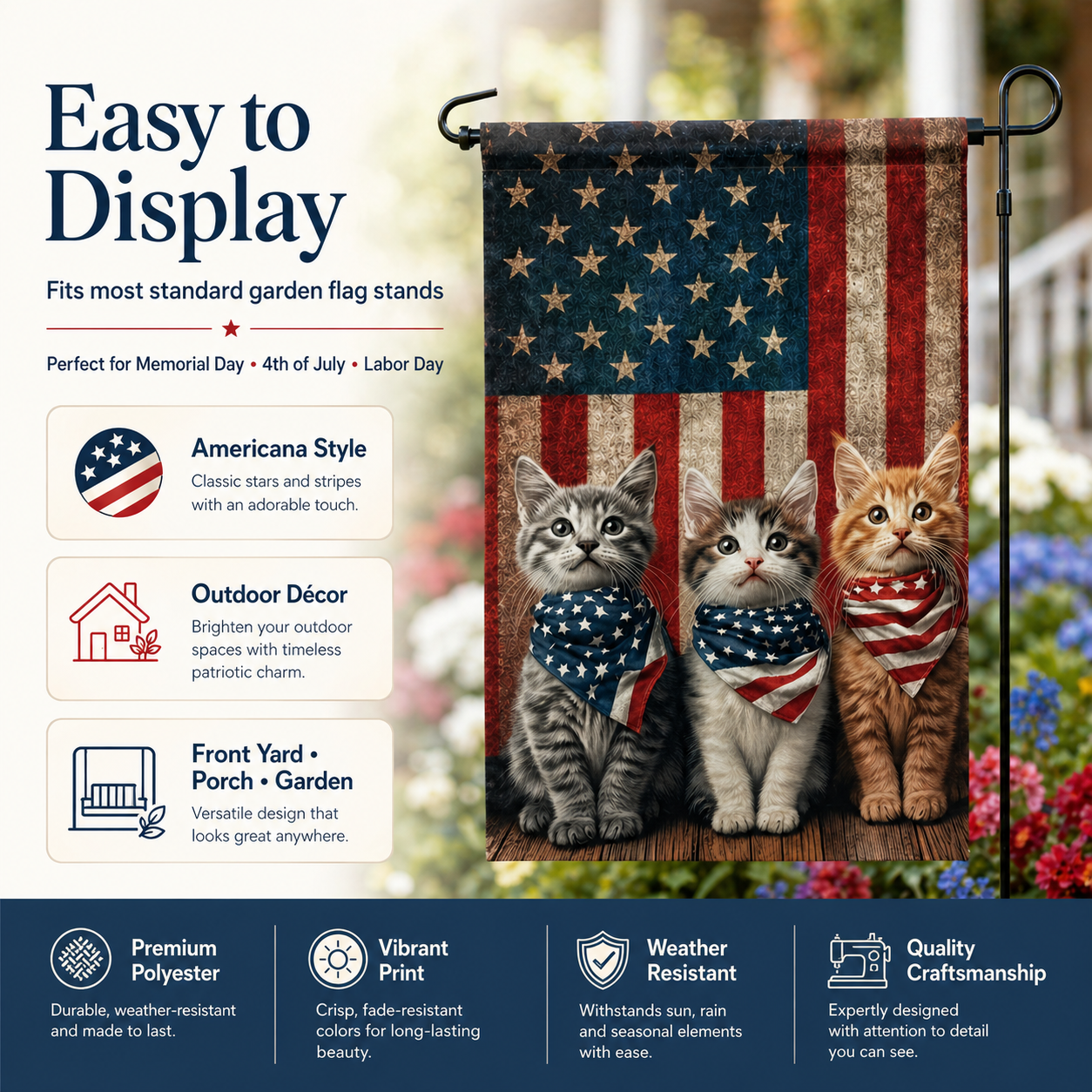 Patriotic Kitten Garden Flag
