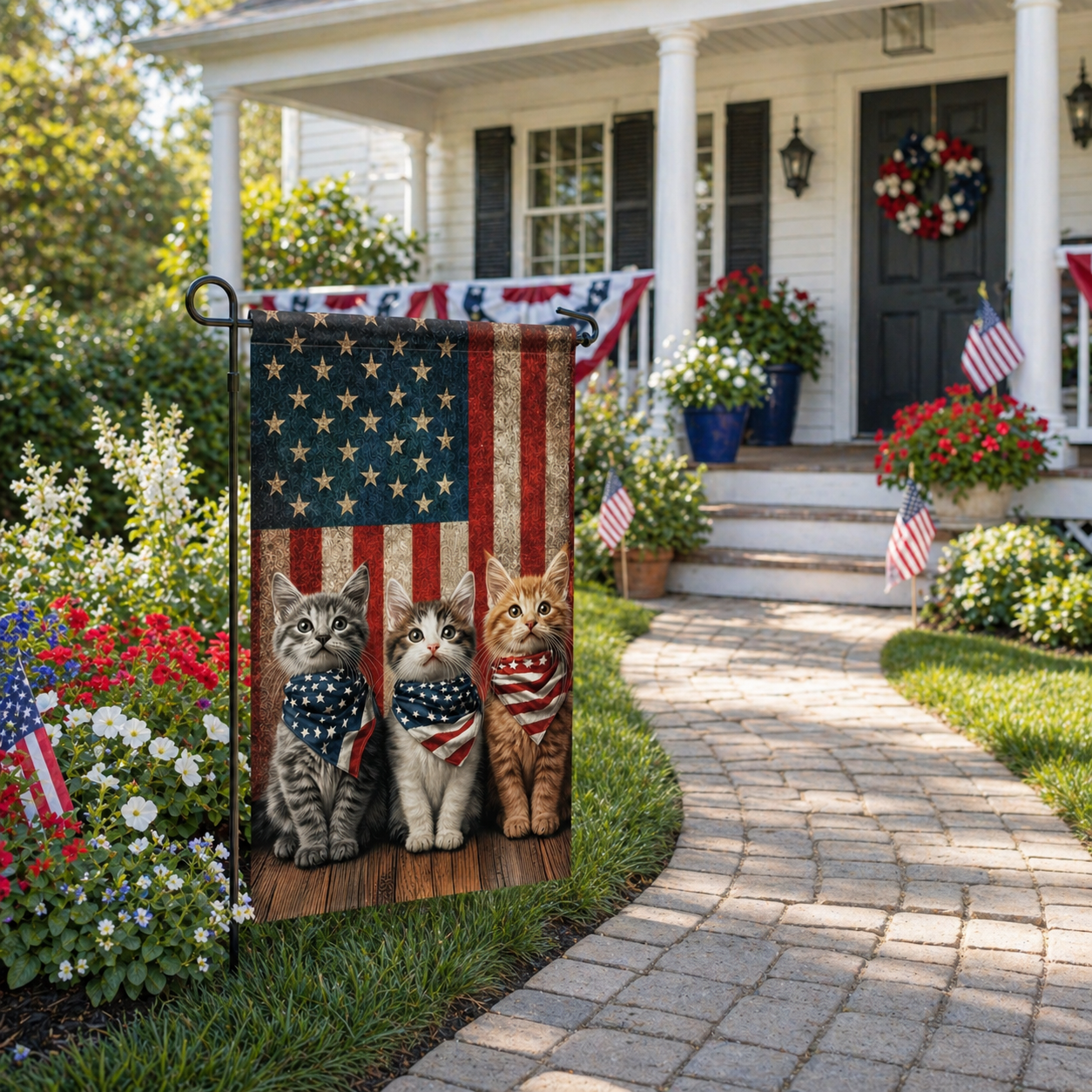 Patriotic Kitten Garden Flag
