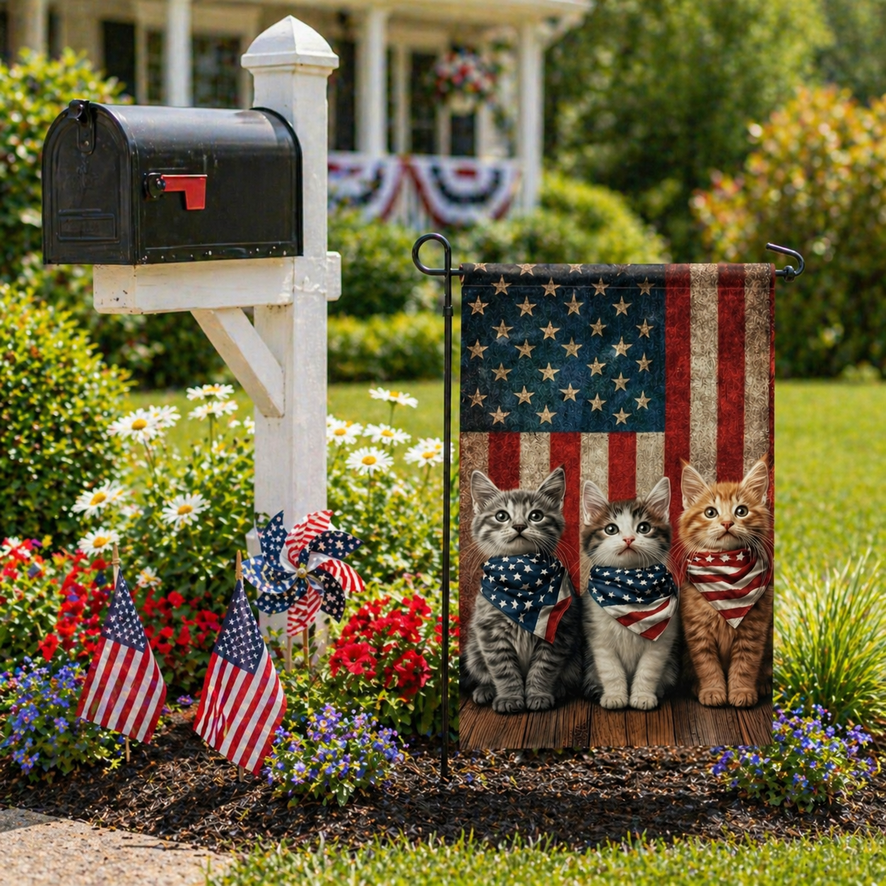 Patriotic Kitten Garden Flag