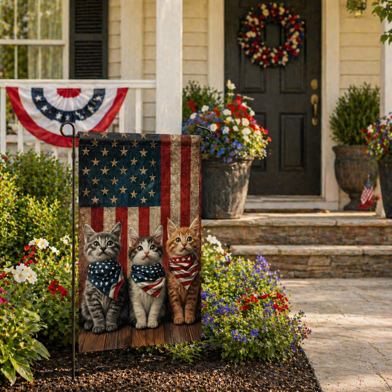 Patriotic Kitten Garden Flag