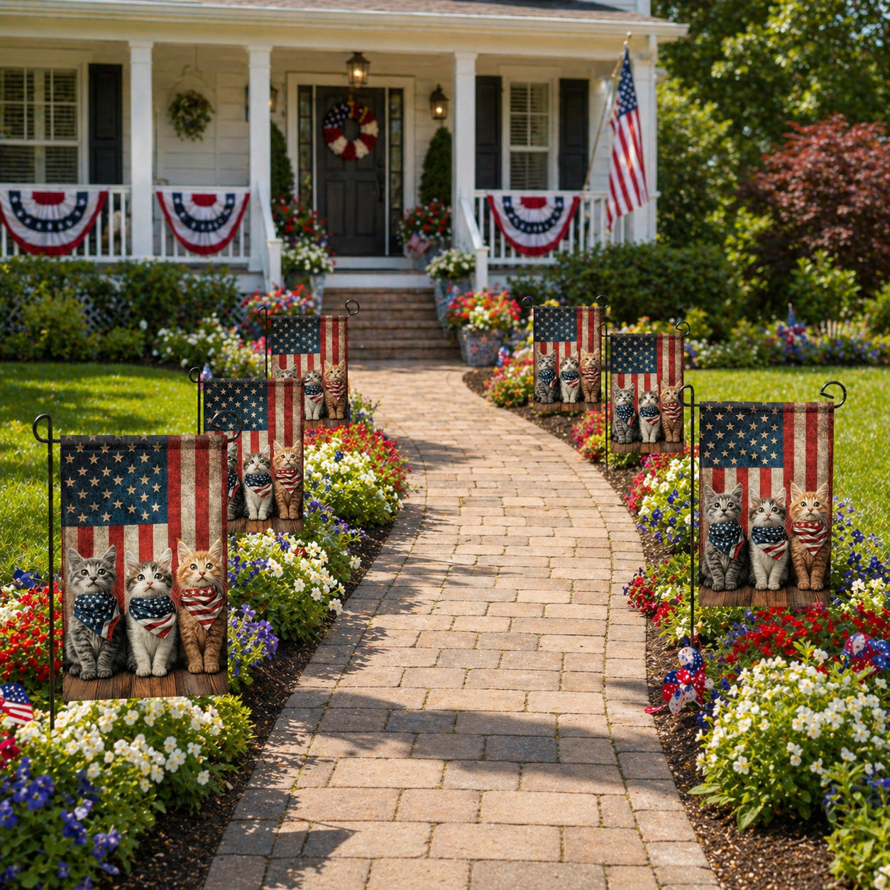 Patriotic Kitten Garden Flag