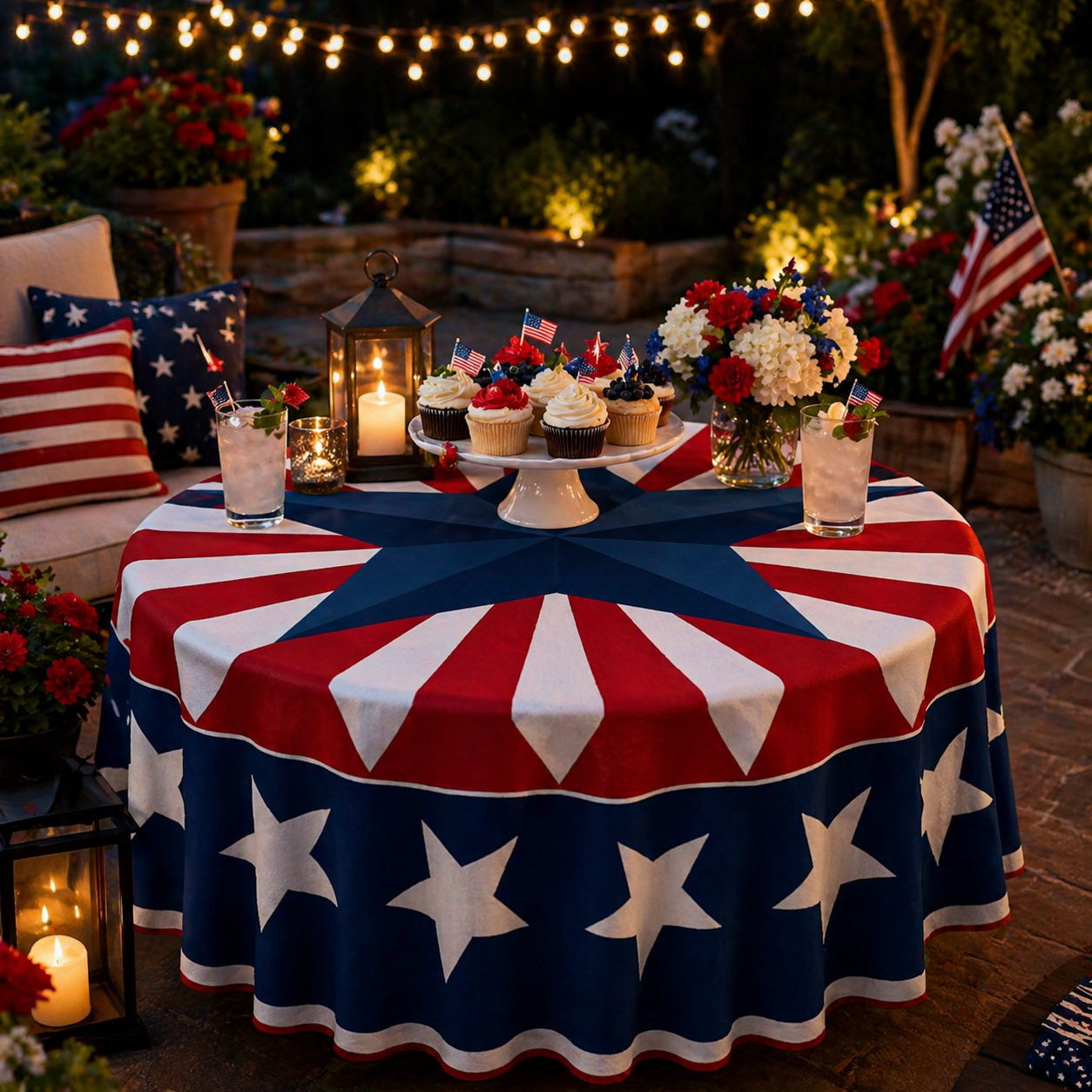 Patriotic Starburst Round Tablecloth