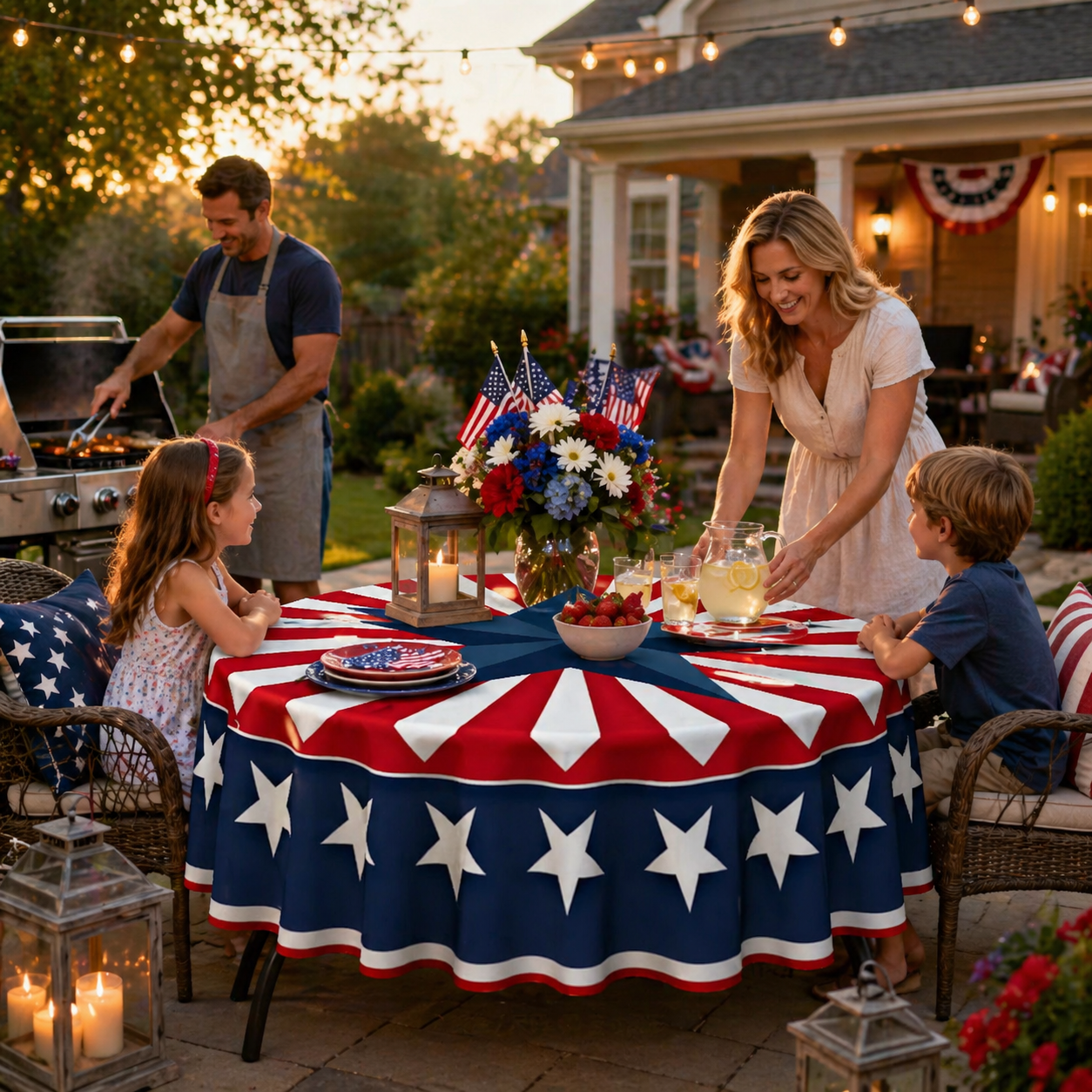 Patriotic Starburst Round Tablecloth