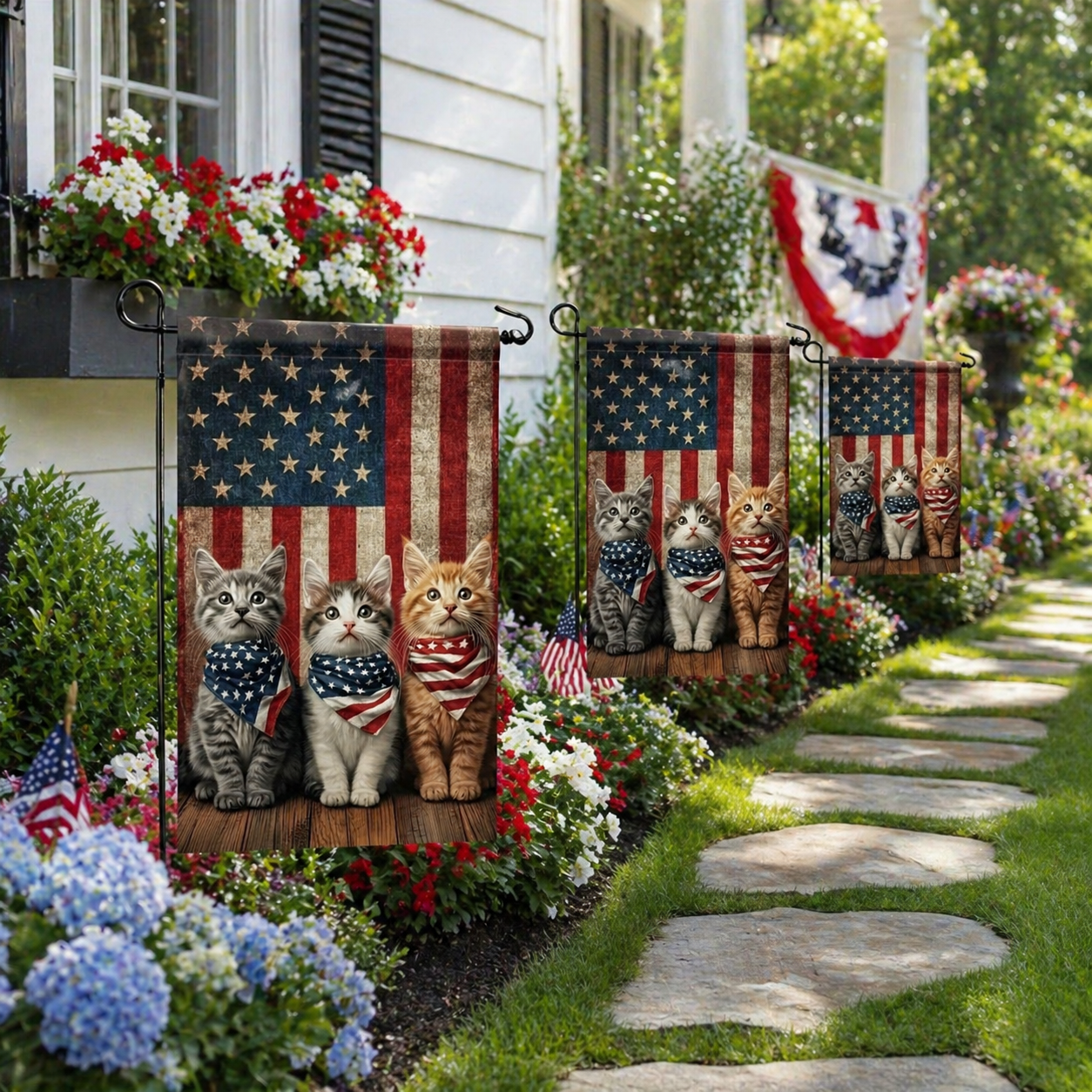 Patriotic Kitten Garden Flag
