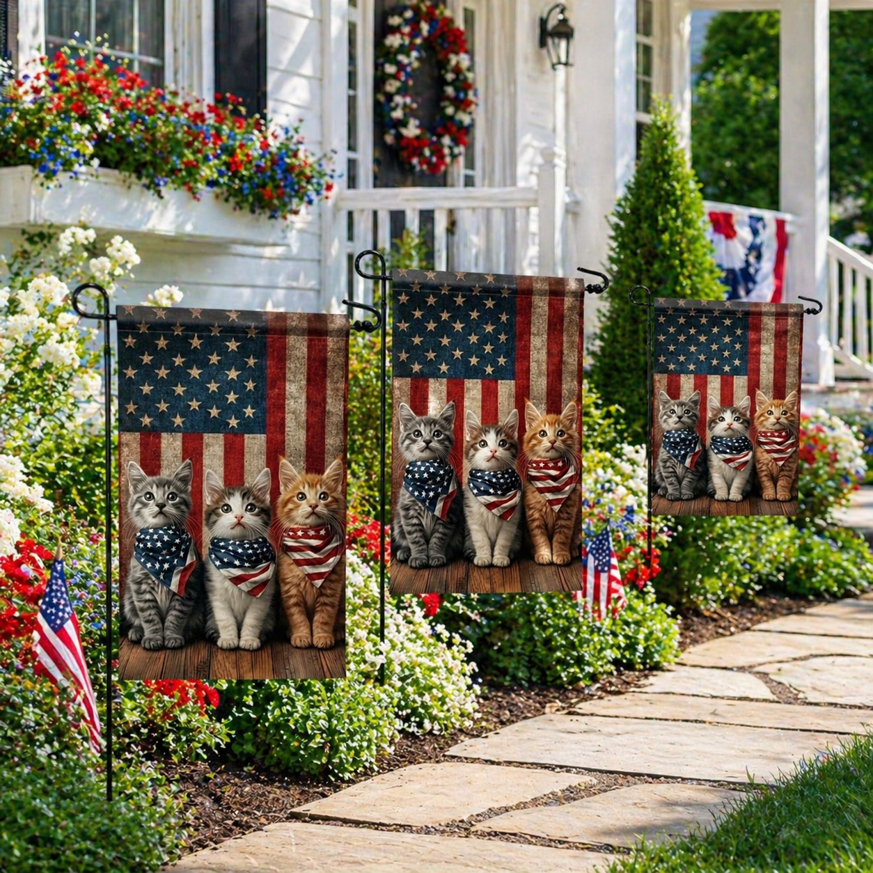 Patriotic Kitten Garden Flag