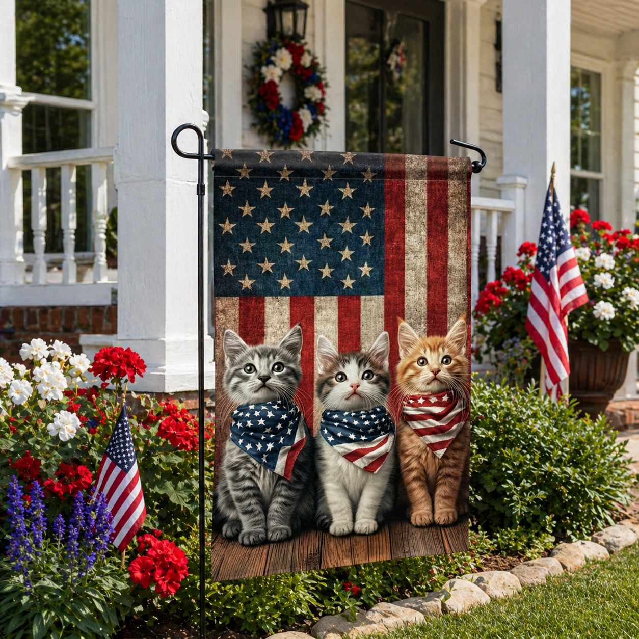 Patriotic Kitten Garden Flag