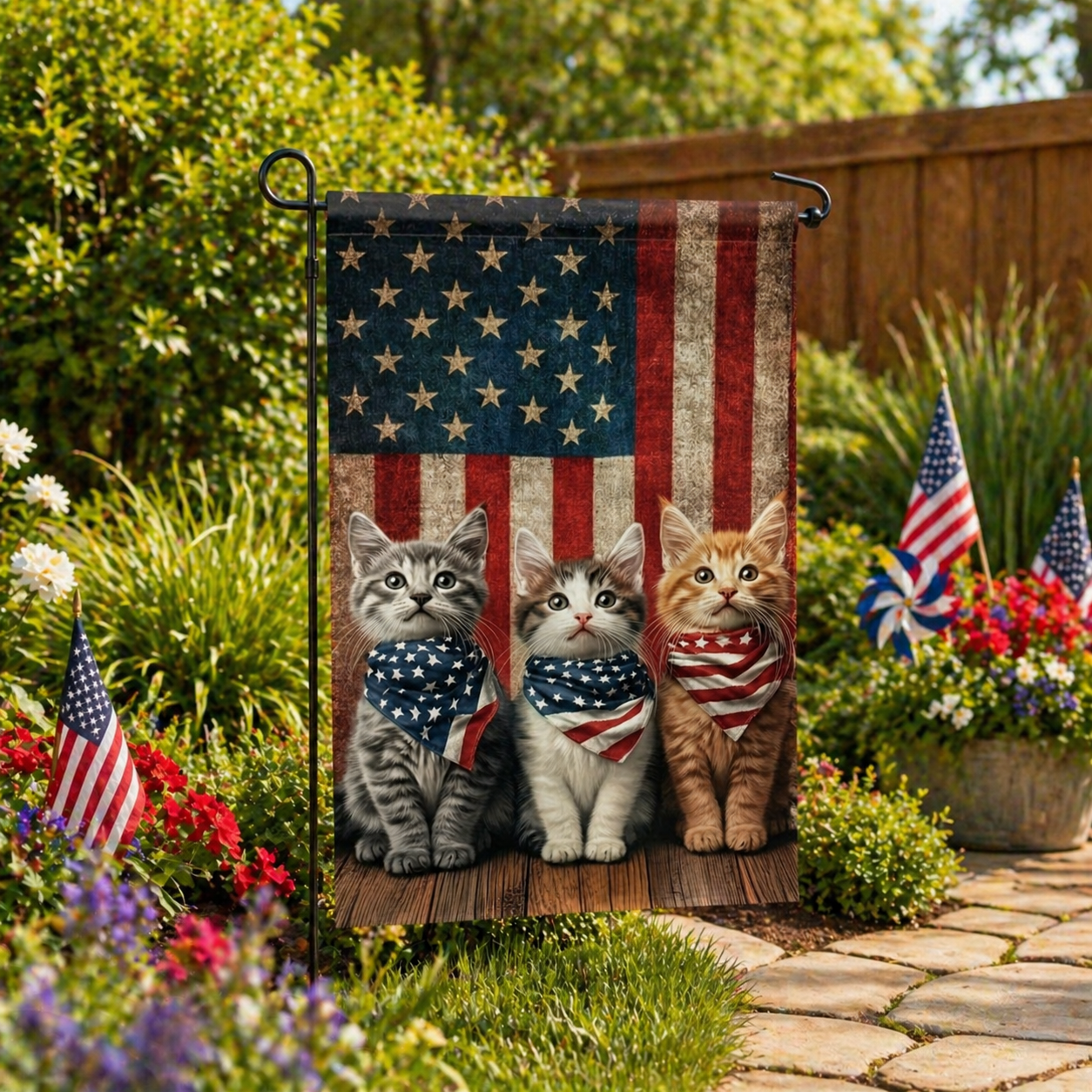 Patriotic Kitten Garden Flag