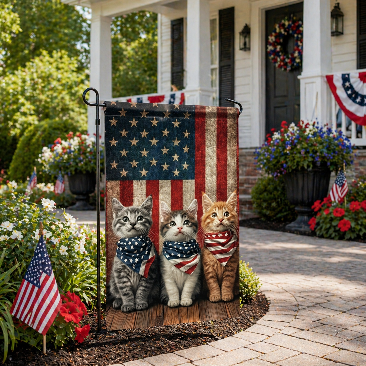 Patriotic Kitten Garden Flag